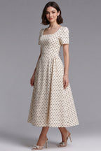 Cream Woven Cotton-Blend Fit-And-Flare Dress Flowering Girl
