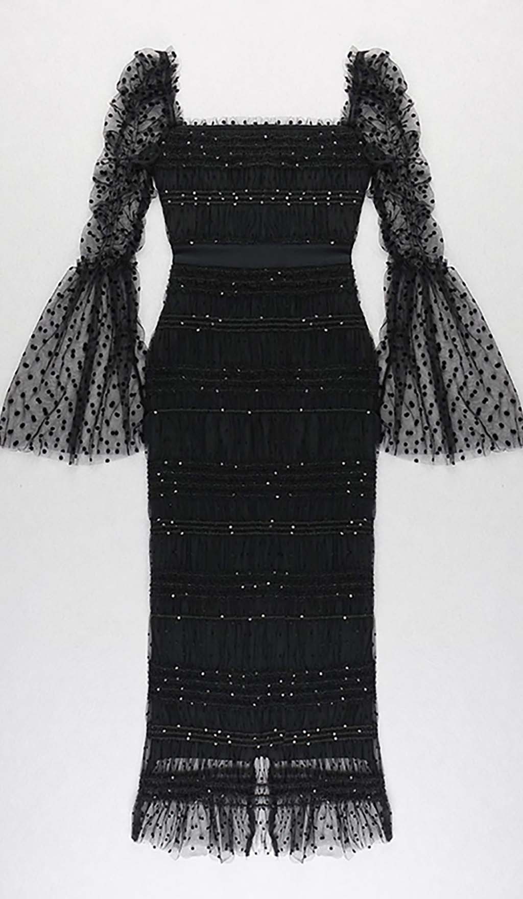 Dot Mesh Midi Dress In Black Flowering Girl
