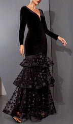 Hermine Black Long Sleeve Mesh Maxi Dress Flowering Girl