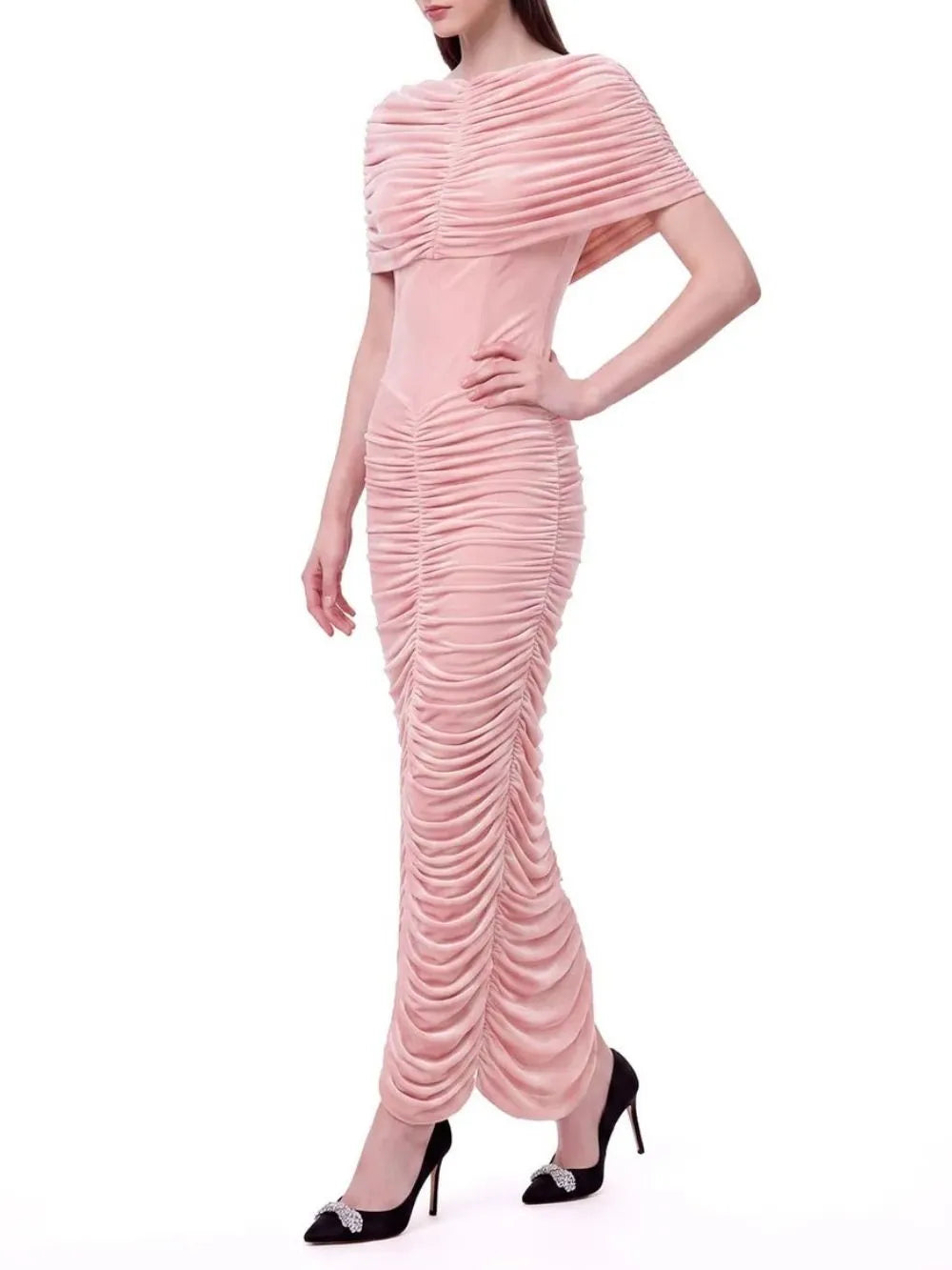 Liseli Cape Ruched Split Maxi Dress Flowering Girl