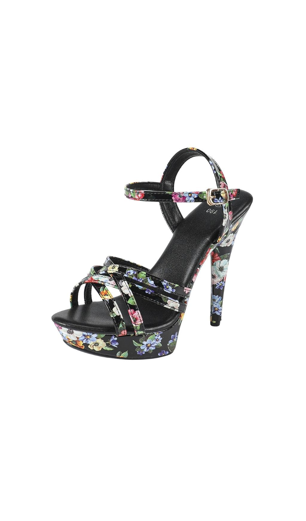 Kynthia Black Floral Printed Heels Flowering Girl