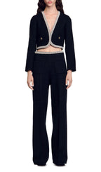 Bead Trim Cropped Tweed Jacket Flowering Girl