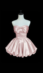 Ksena Pink Strapless Bow Mini Dress Flowering Girl