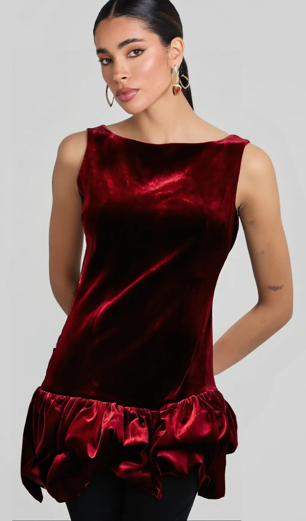 Marion red peplum-hem velvet mini dress Flowering Girl