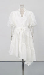 Leonora V-Neck Puff Sleeve Mini Dress Flowering Girl