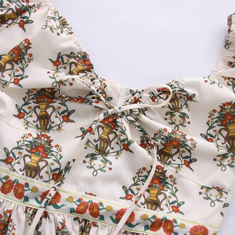 Leslye Printed Puff Sleeve Mini Dress Flowering Girl