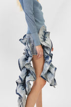 Madiya Asymmetric Ruffle Denim Mini Skirt Flowering Girl