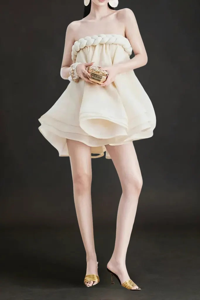Hemp Rope Tube Top Tutu Skirt In Beige Flowering Girl