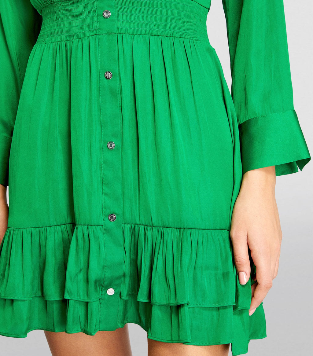 GREEN V-NECK SATIN MINI DRESS Flowering Girl
