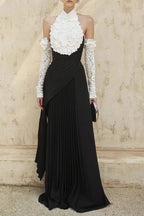 Jenny Halter-Neck 3d Flower Embroidery Backless Maxi Dress - Black Flowering Girl