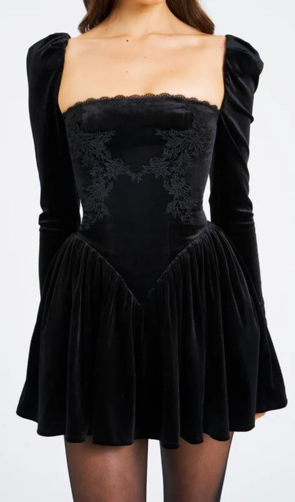 Carlyn Black Long Sleeve Velvet Mini Dress Flowering Girl
