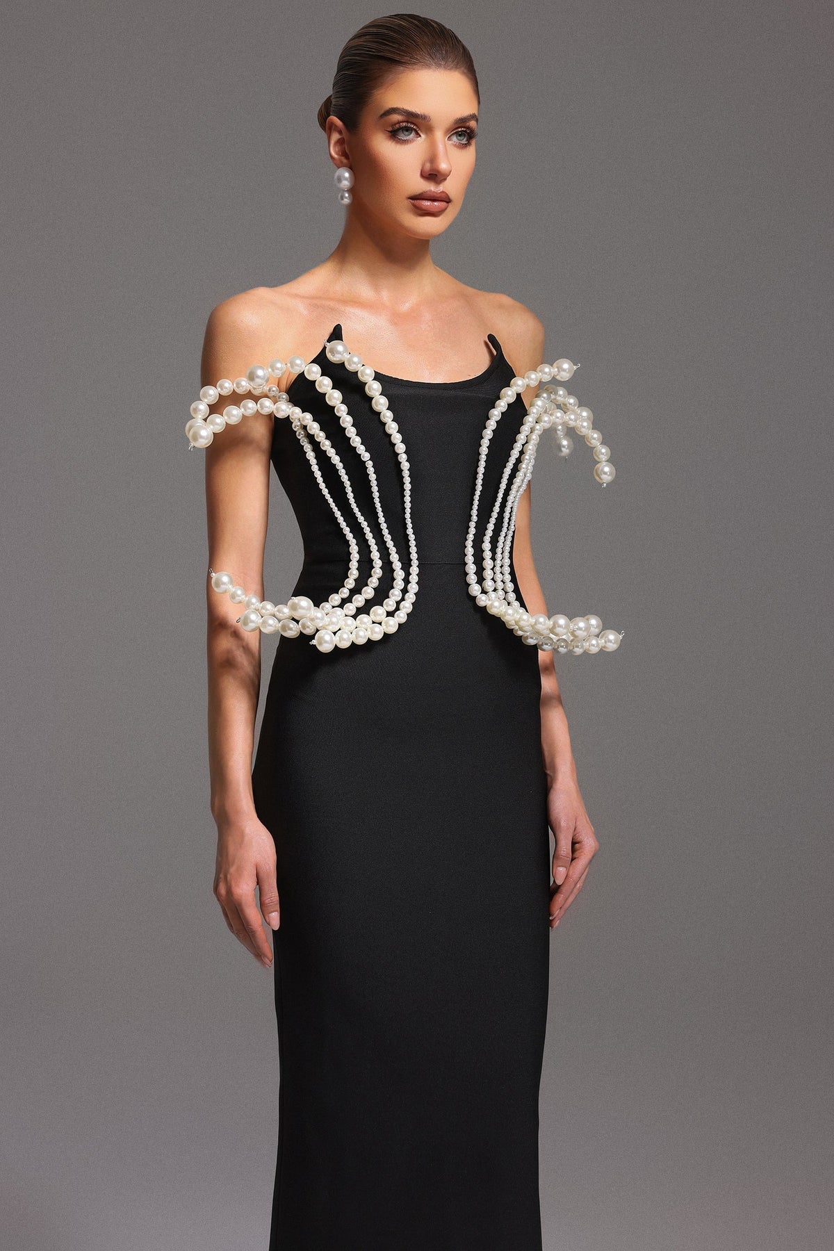 tiffany Pearl Bandage Sleeveless Maxi Dress in black Flowering Girl