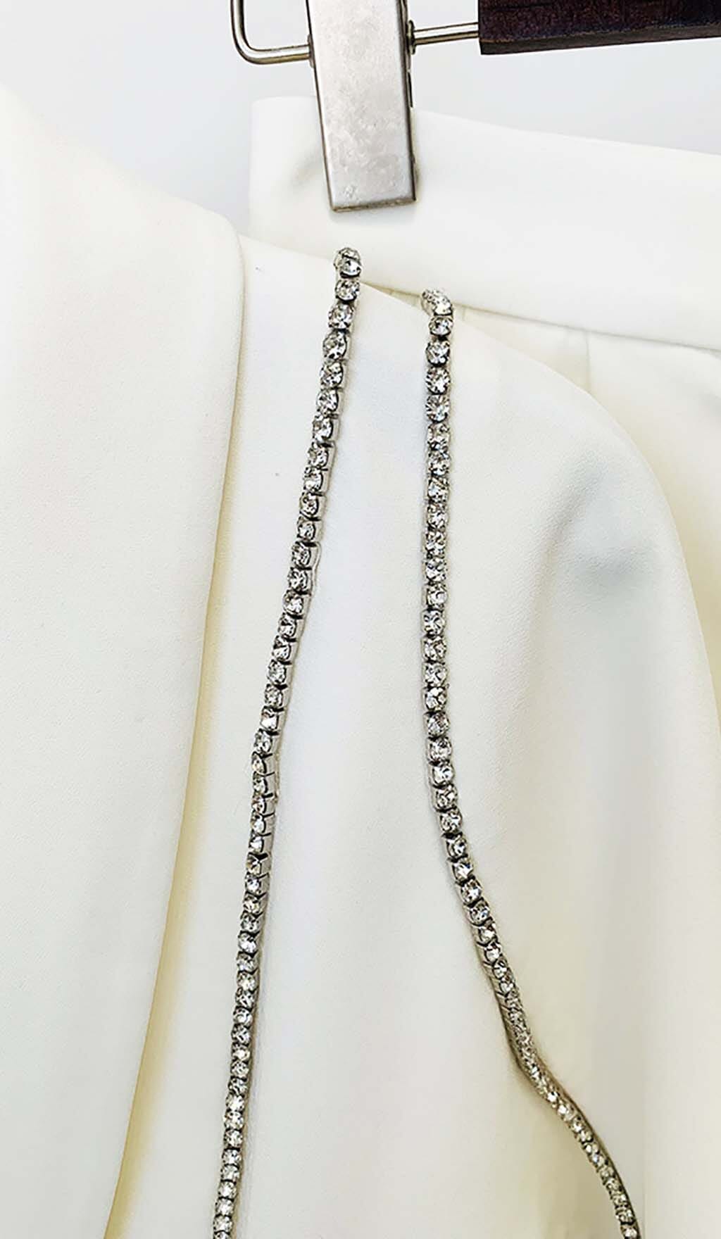 Wavy Strass Jacket Set In White