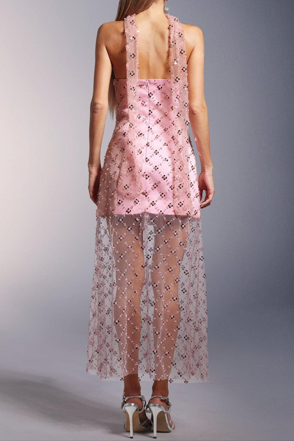Alberta Strapless Sequins Pearl Mini Dress In Pink Flowering Girl