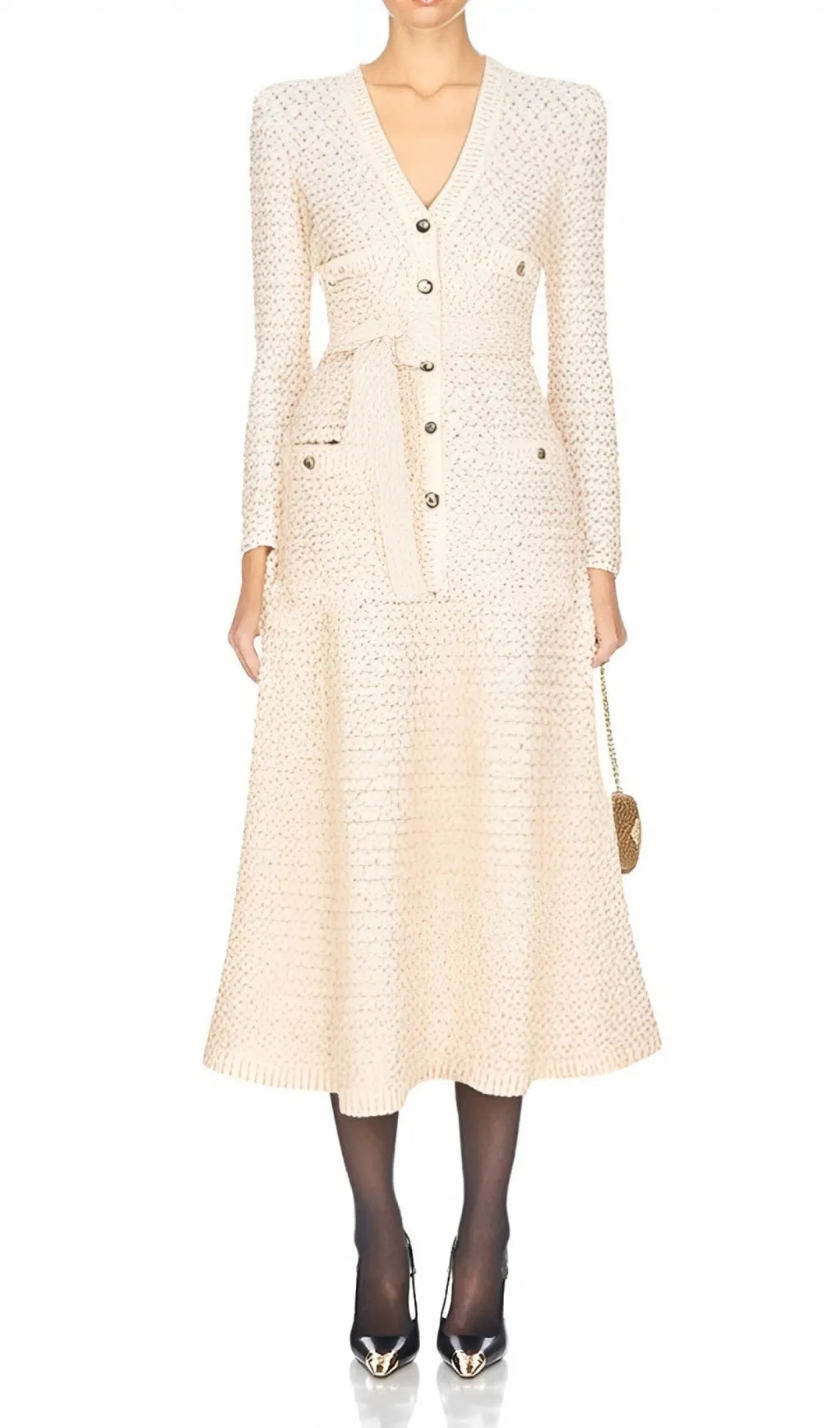 Sequin Knit v-Neck Cardigan In Beige Flowering Girl