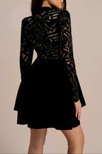 Setlla Long Sleeve Hollow Velvet Mini Dress Flowering Girl