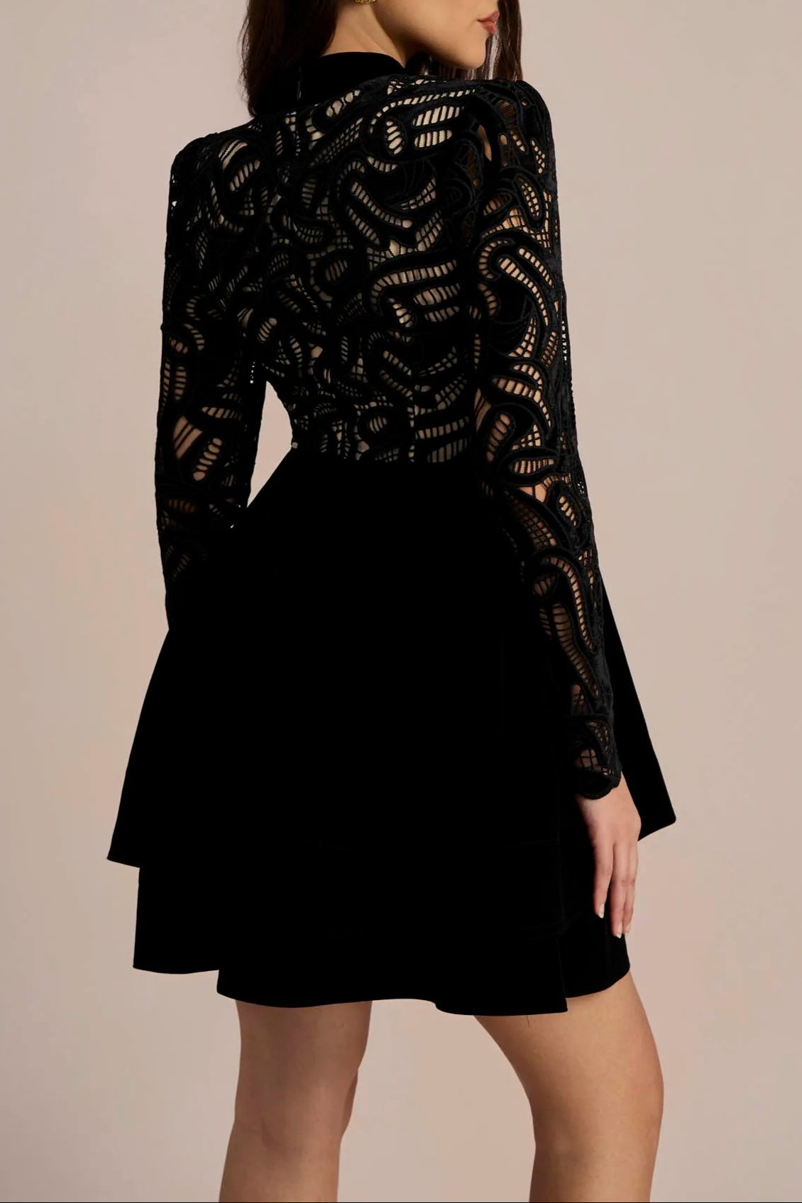 Setlla Long Sleeve Hollow Velvet Mini Dress Flowering Girl