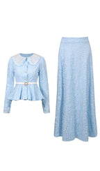 Ilona Blue Long Sleeve Two-Piece Set Flowering Girl