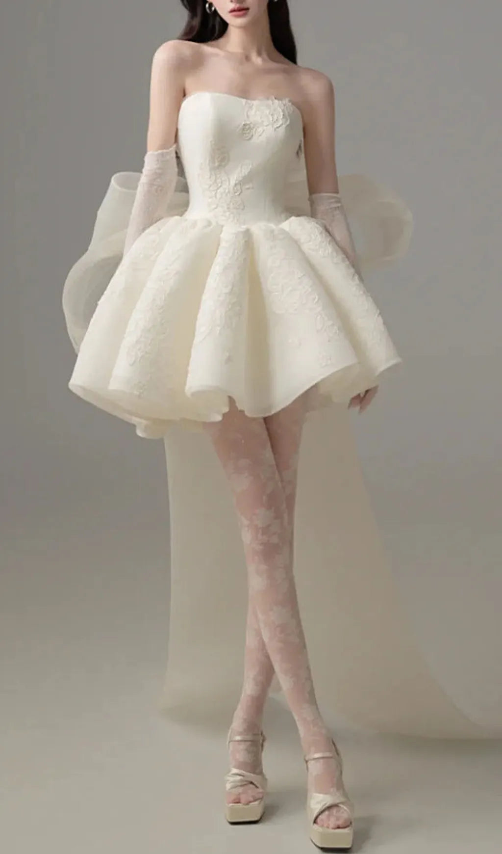 Dervla Strapless Bow Mini Dress Flowering Girl