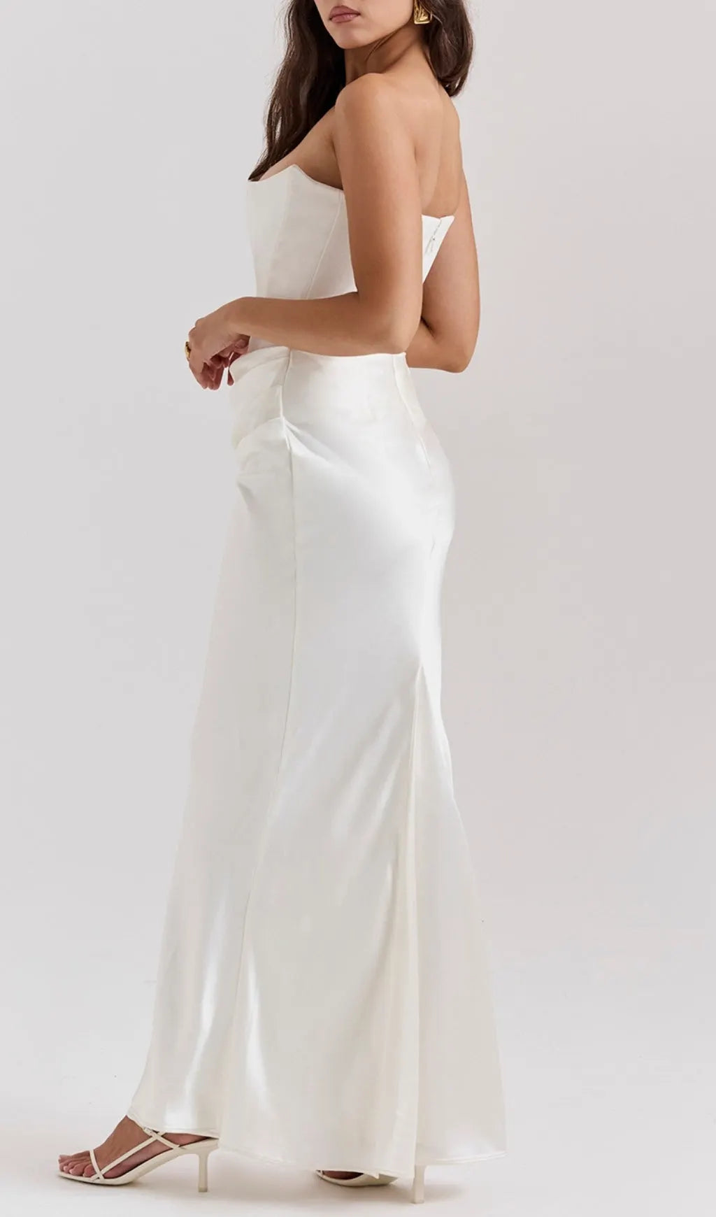 Ruched Corset Dress Maxi Dress In White Flowering Girl