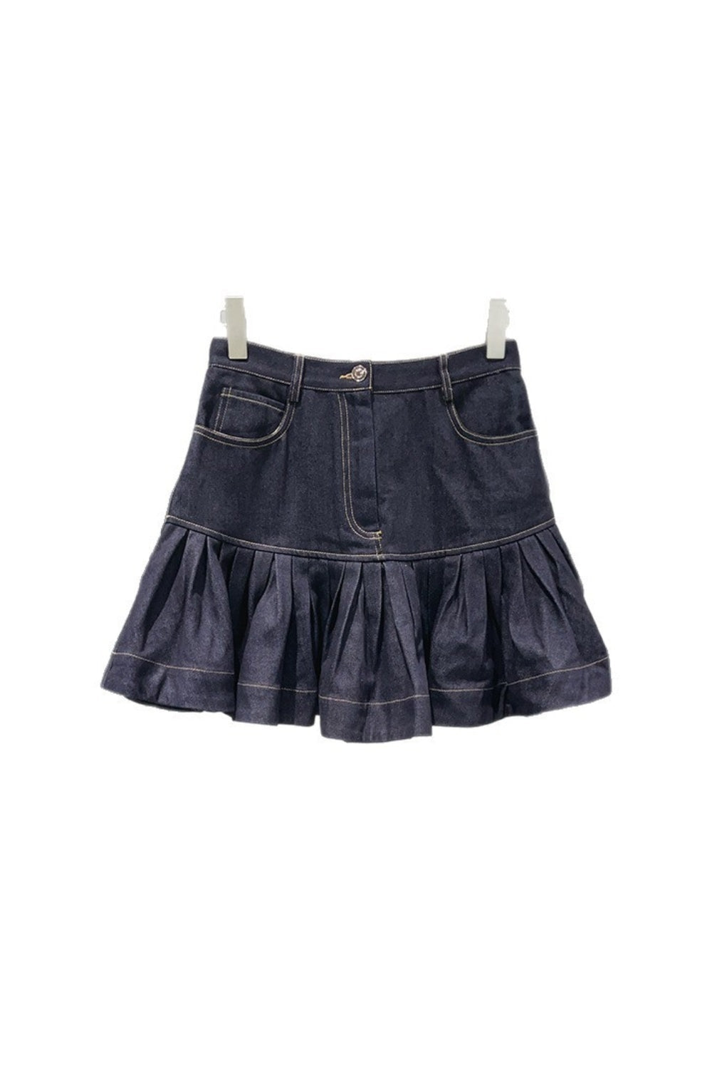 Ruffled Mini Denim Skirt In Deep Blue Flowering Girl