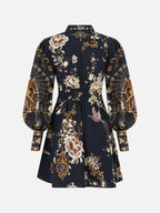 Meeka Black Printed Long Sleeve Mini Dress Flowering Girl
