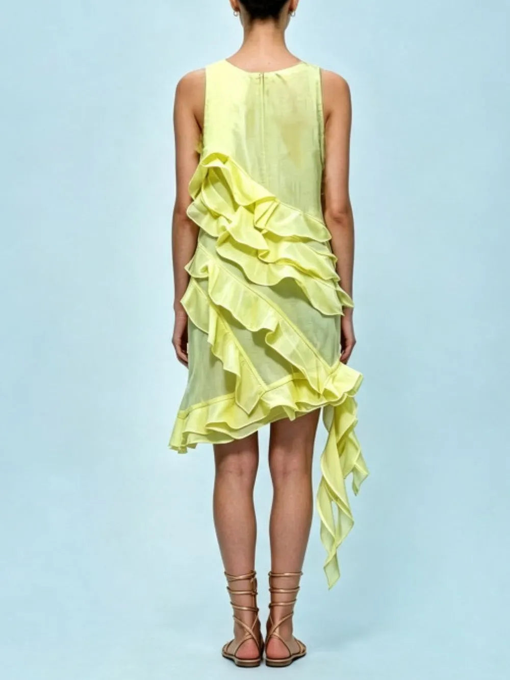 Megumi Yellow Ruffle Mini Dress Flowering Girl