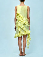Megumi Yellow Ruffle Mini Dress Flowering Girl