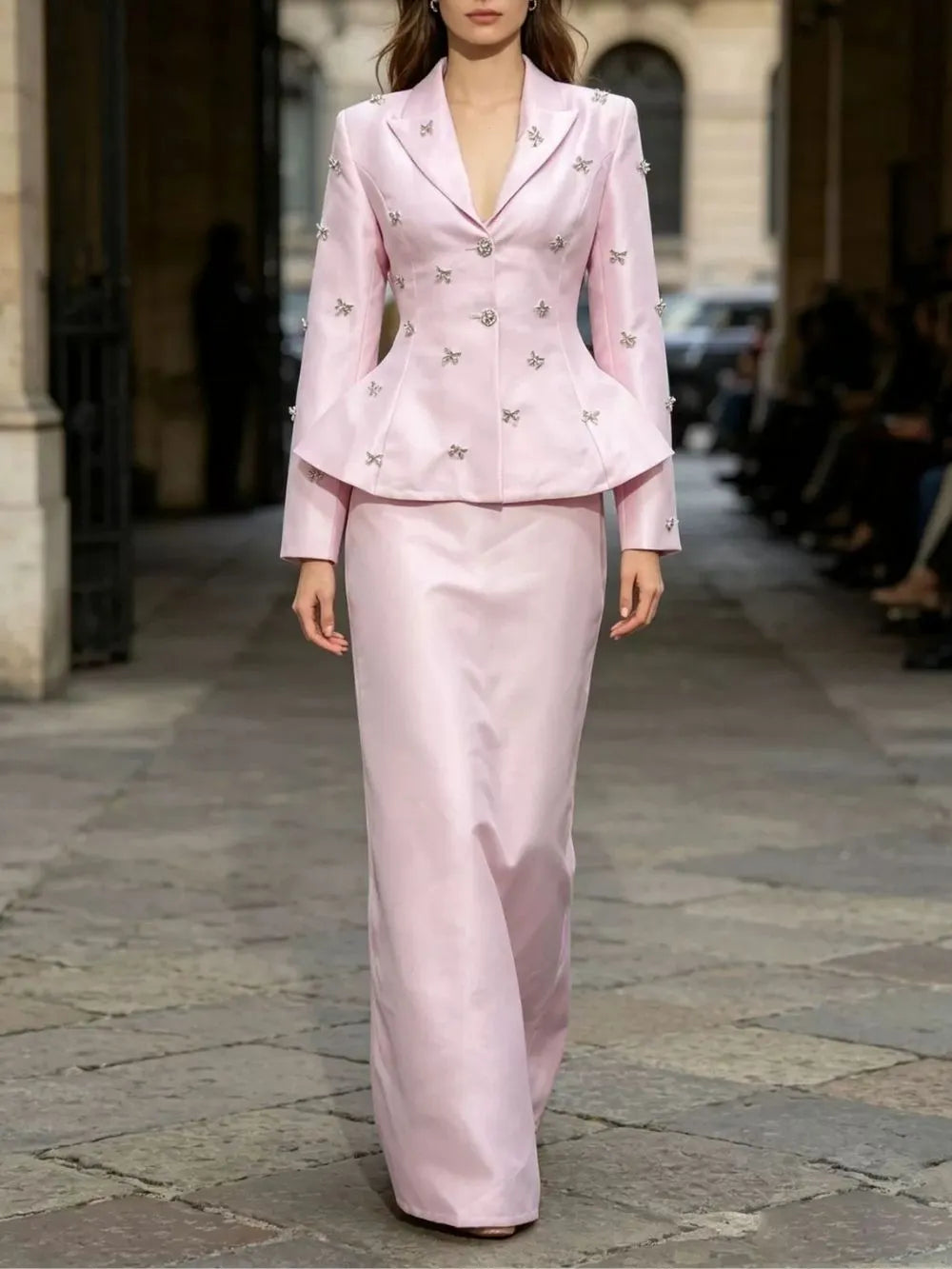 Margrét Pink Diamante Two-Piece Set Flowering Girl