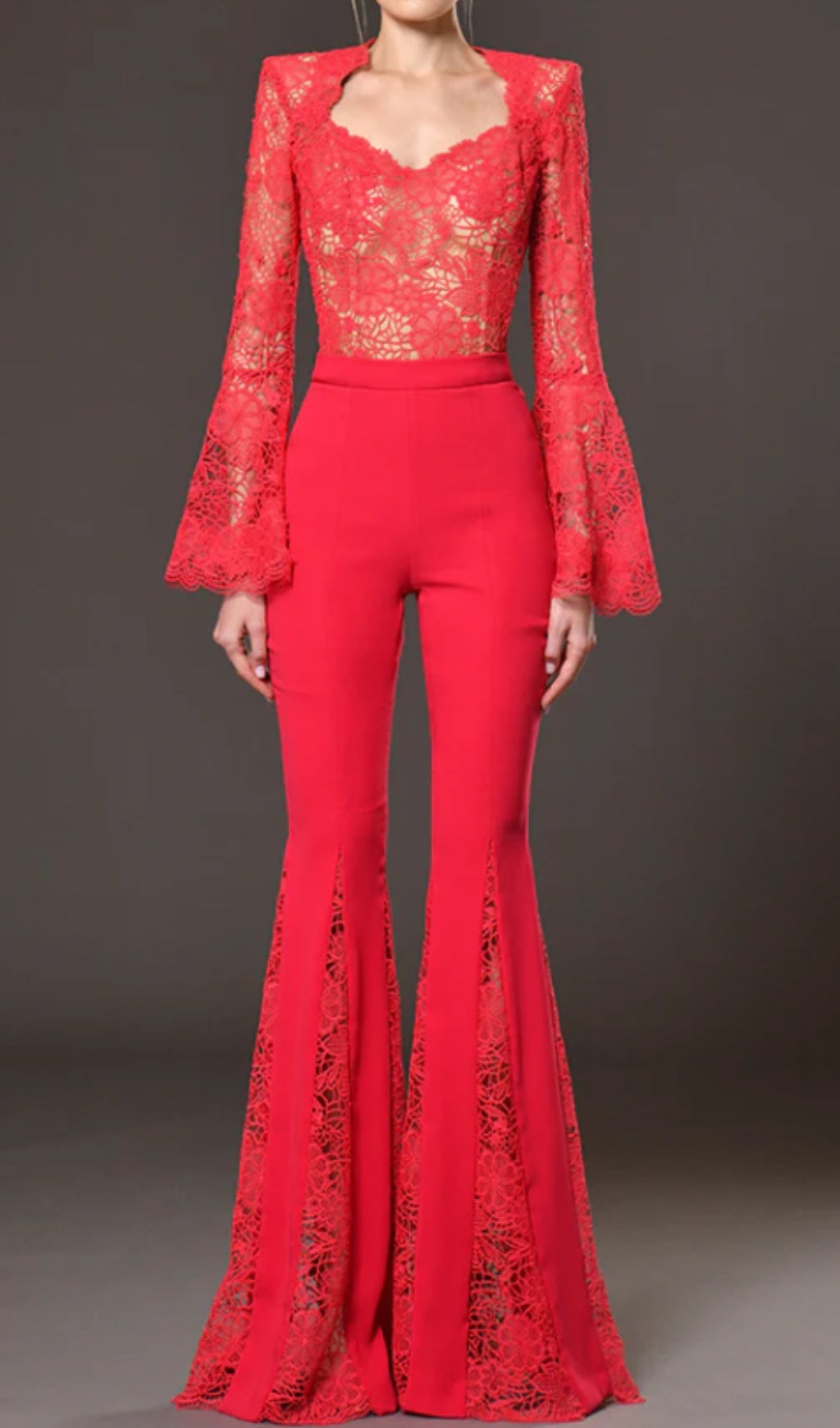 Charli Red Lace Long Sleeve Jumpsuit Flowering Girl
