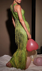 Analú Floral Crystal Fringe Midi Dress Flowering Girl
