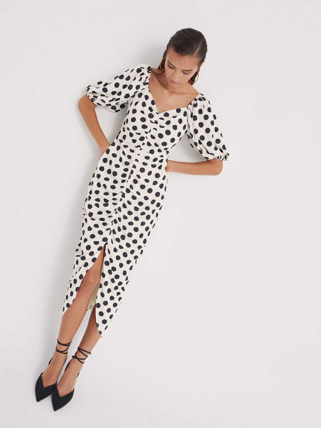 Rita Dots - Draped Polka Dot Midi Dress Flowering Girl