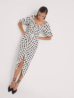 Rita Dots - Draped Polka Dot Midi Dress Flowering Girl