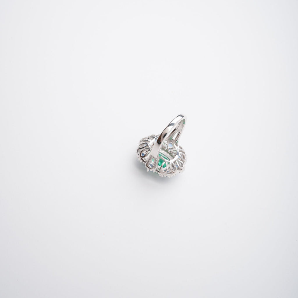 Clémence Green Emerald Cut Gemstone Sterling Silver Ring Flowering Girl