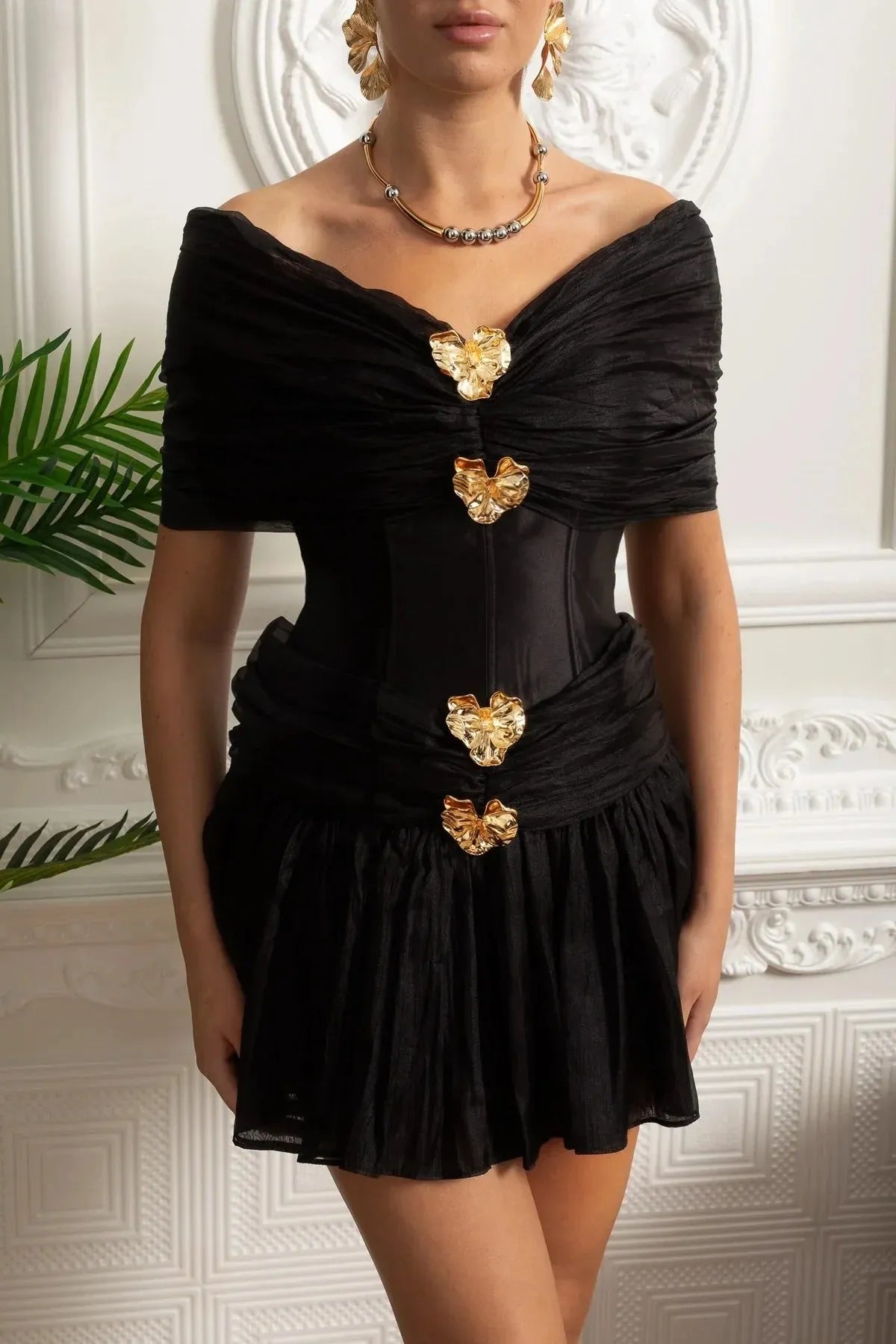 Emerald Fit And Flare Corset Waist Chiffon Mini Dress Flowering Girl