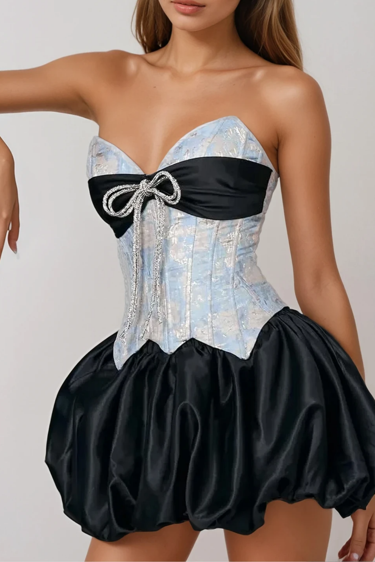 Bethari Strapless Corset Puffy Mini Dress Flowering Girl