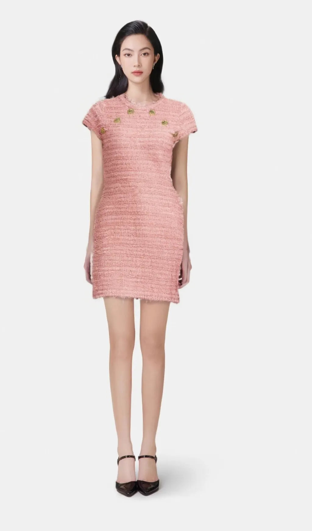 Béatrice pink fringe knitted mini dress Flowering Girl