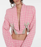 Helen Embellished Checked Wool-Blend Blazer Set In Pink Flowering Girl
