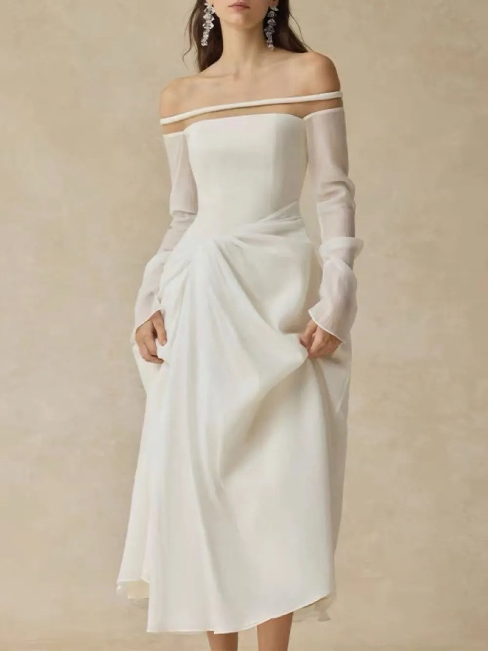 Maire White Off-Shoulder Midi Dress Flowering Girl