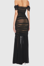 Cadhla Off Shoulder Ruched Mesh Maxi Dress Flowering Girl
