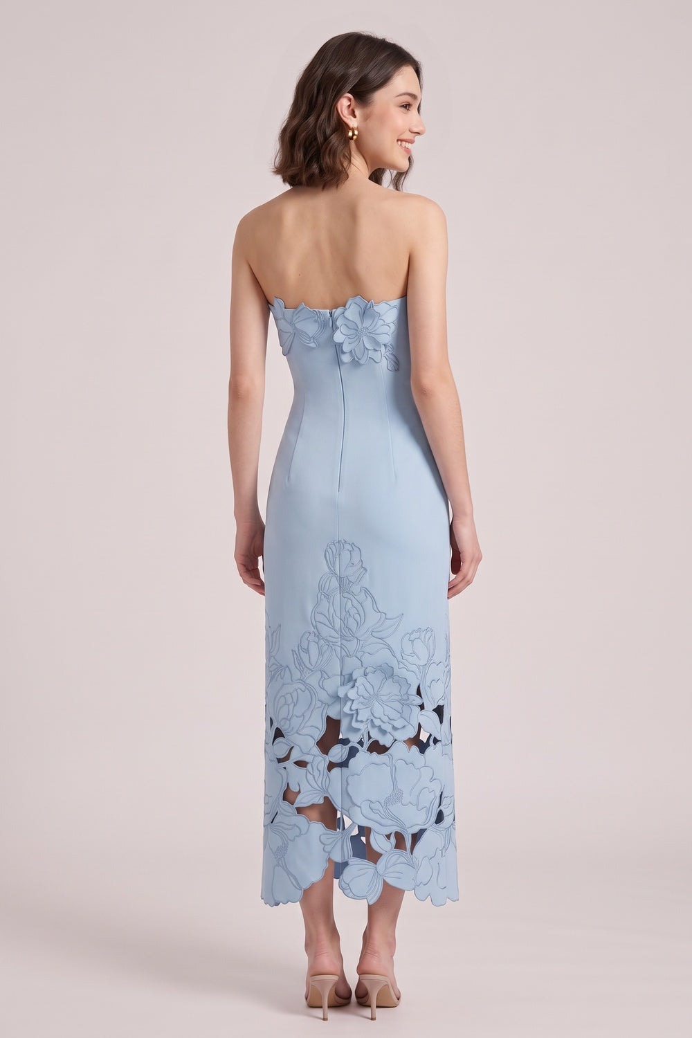 Light Blue Structured Crepe Column Dress Flowering Girl