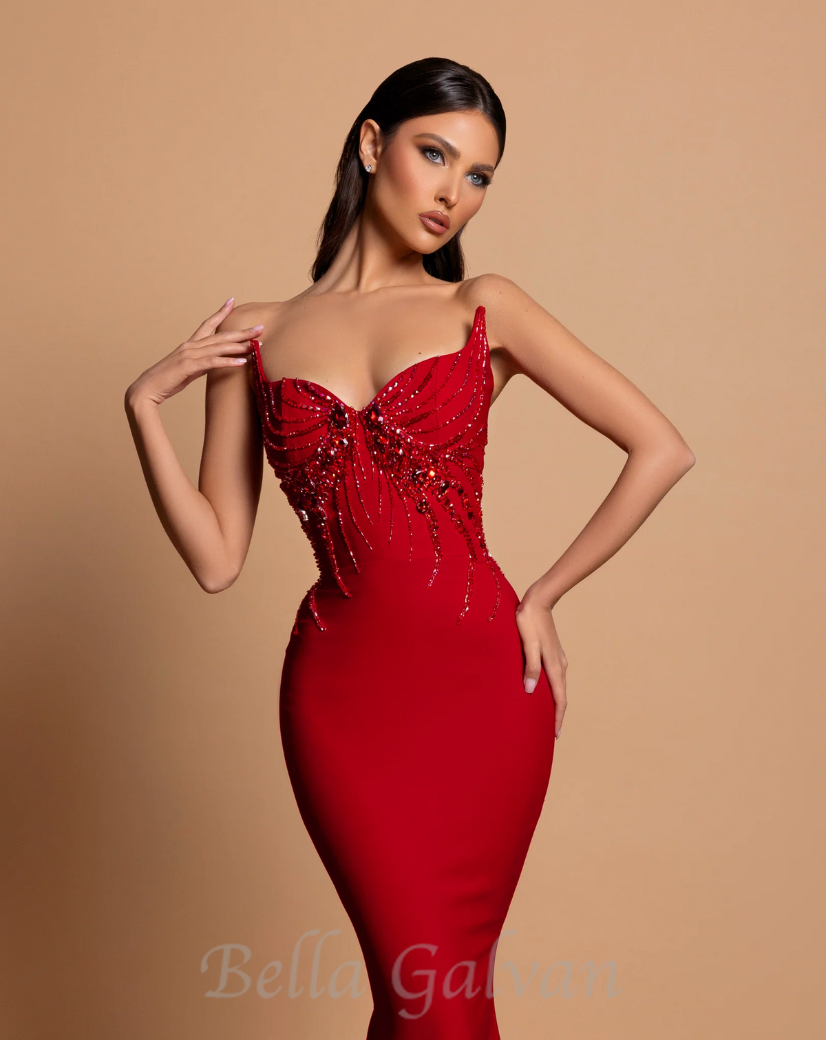 bow embellished strapless maxi dress in red Flowering Girl