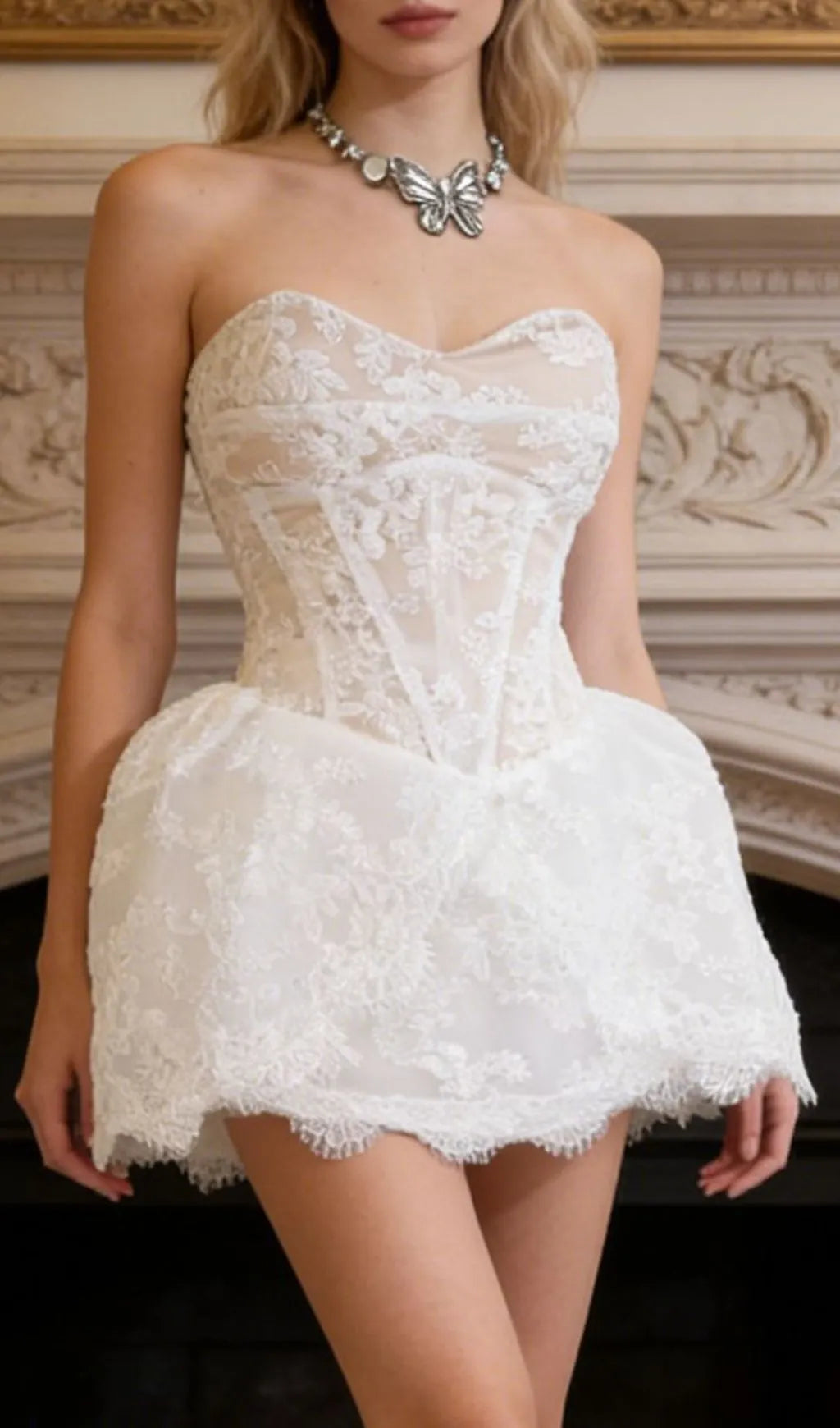 Kadi Strapless Lace Mini Dress Flowering Girl