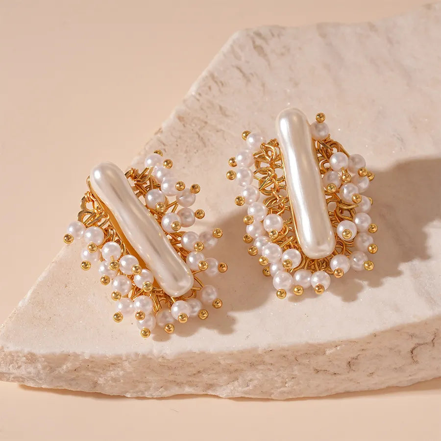 Imitation Pearl Cluster Earrings Flowering Girl
