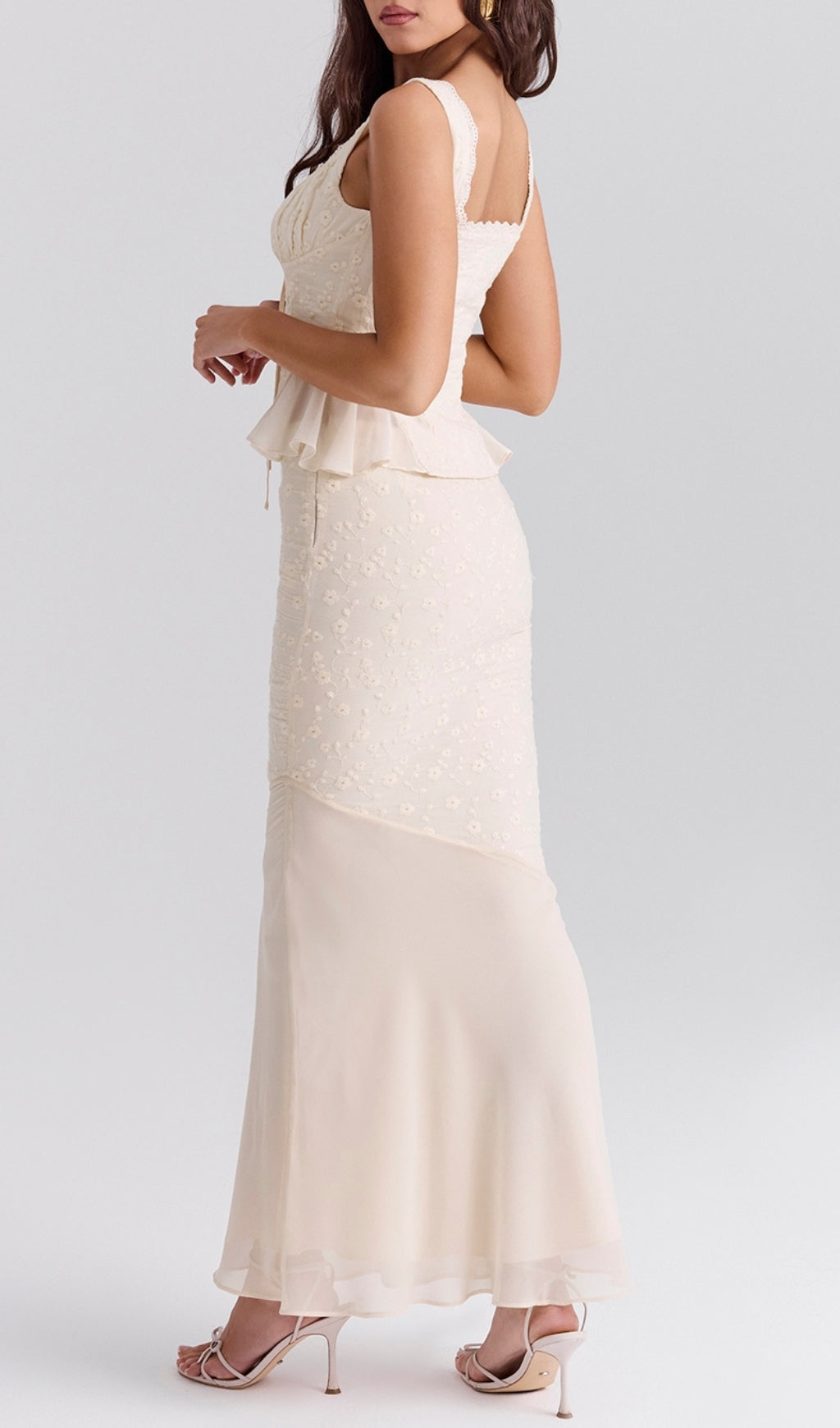 Bian Vintage Cream Cotton Broderie Anglais Maxi Skirt Set Flowering Girl