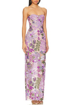 Elara Floral Sequin Embroidered Strapless Maxi Dress - Purple Flowering Girl