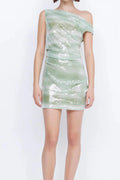 Charlotte Asymmetrical Sequin Mini Dress In Green Flowering Girl