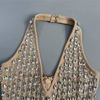 Rhinestone Mesh Halter Ruffle Satin Mini Dress Flowering Girl