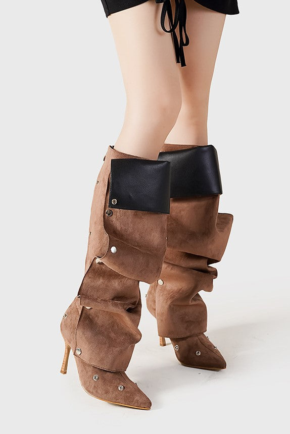Isabela Appliqué Ruched Knee-high boots - Brown Flowering Girl