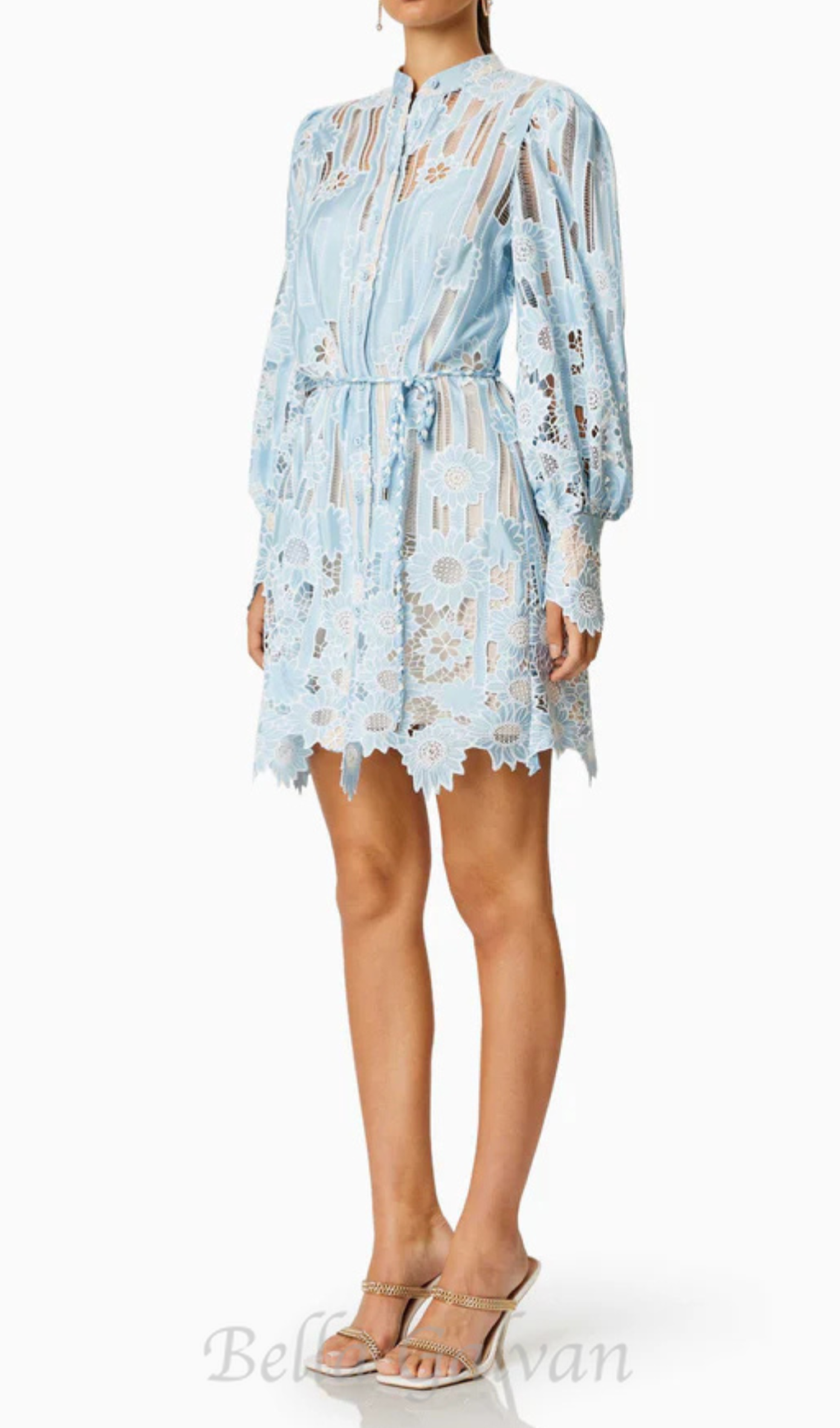 Jetsetter hollow long sleeve Mini Dress In Blue Flowering Girl